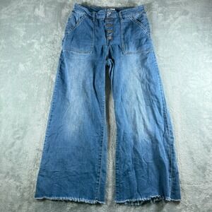Black Label Cest Toi Wide Leg Jeans Medium Wash Button Fly Raw Hem Size 11/29